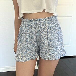 Hollister Ultra High-Rise Baby Blue Ruffle Floral Flowy Shorts